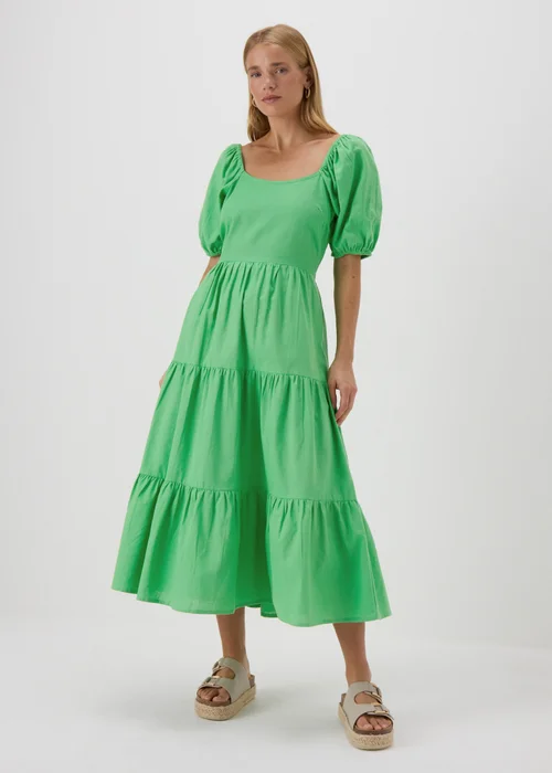 Green Linen Blend Tiered Dress - 8 Image 1