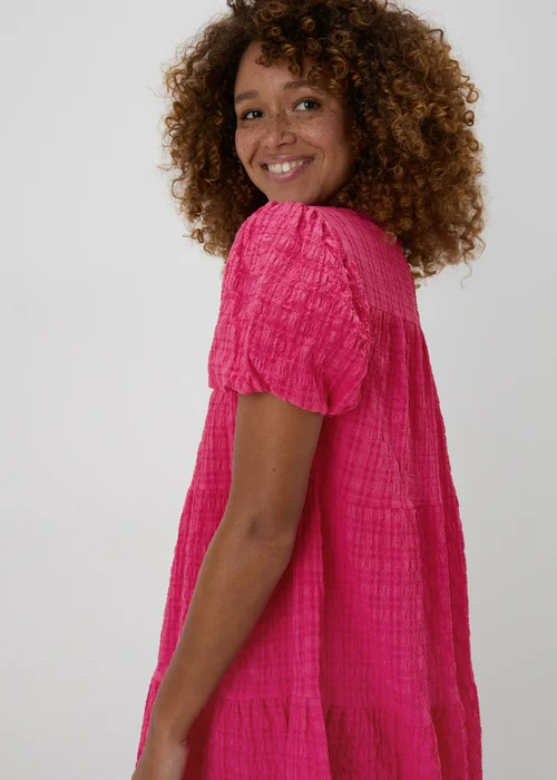 Pink Textured Smock Dress - 8 Image 3