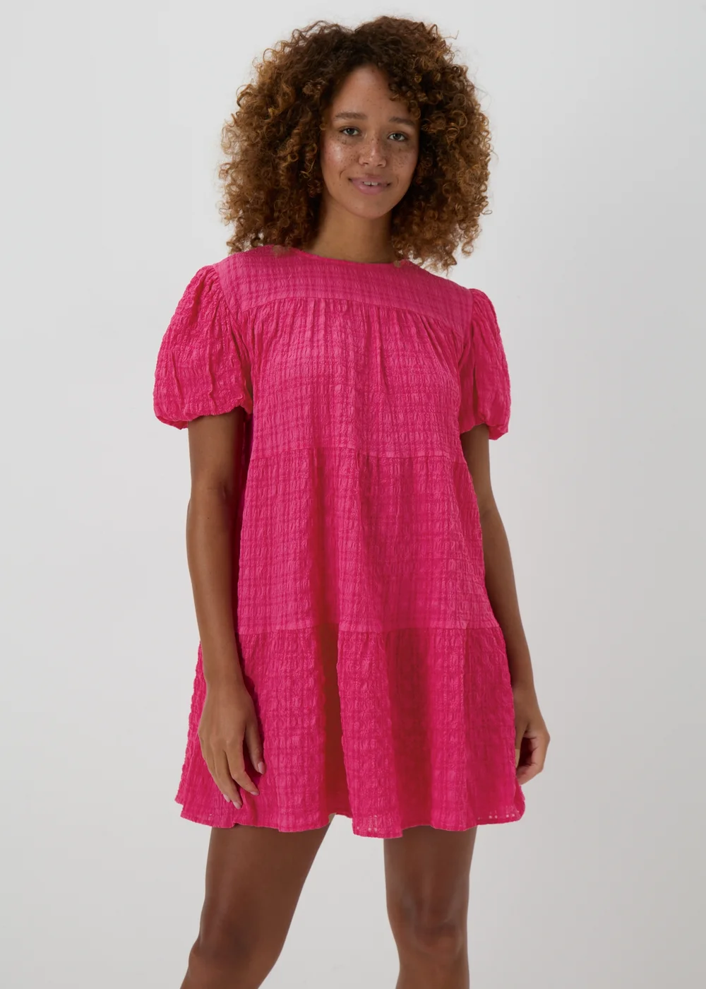Pink Textured Smock Dress - 8 Image 1