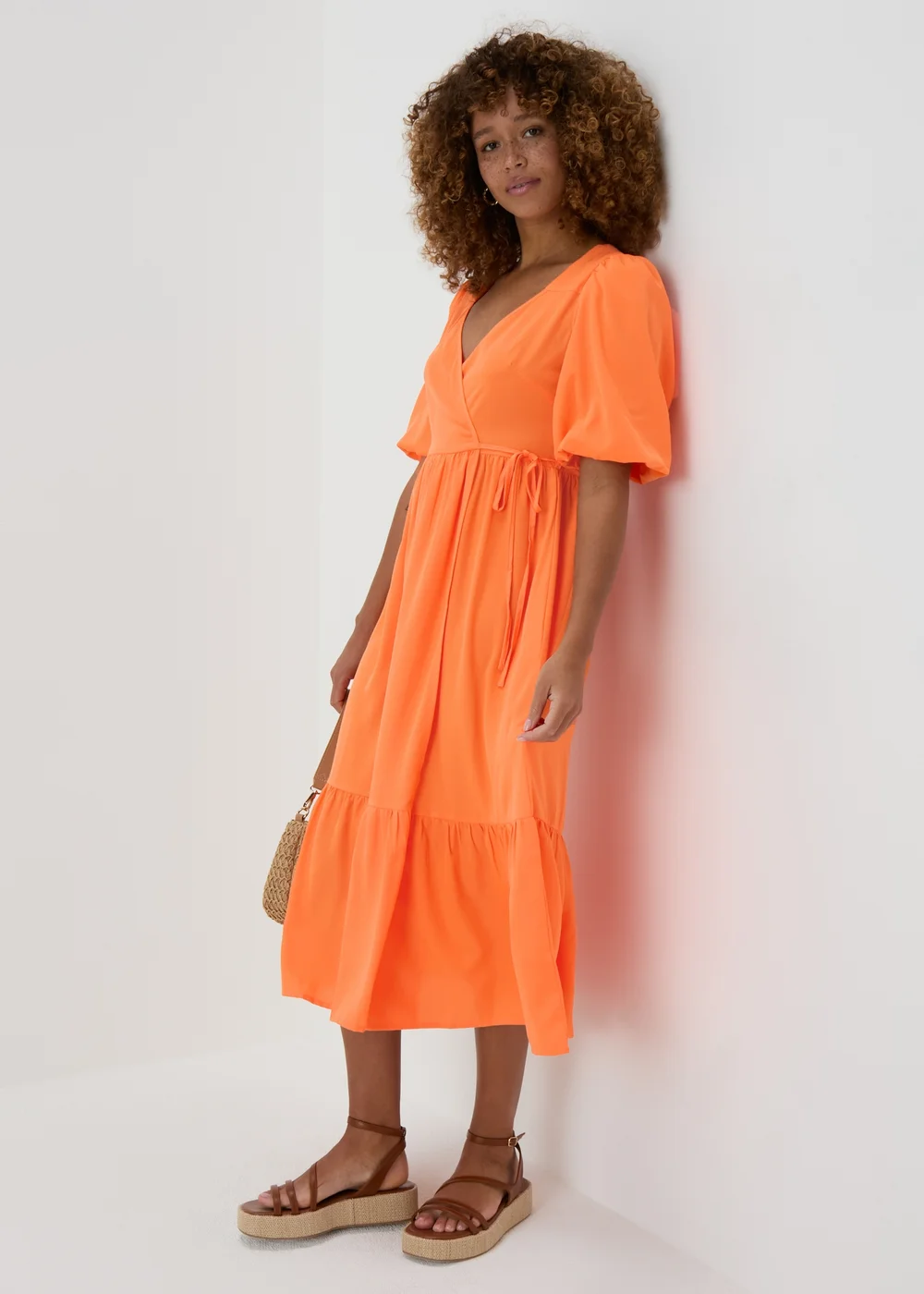 Orange Wrap Smock Midi Dress - 8 Image 1