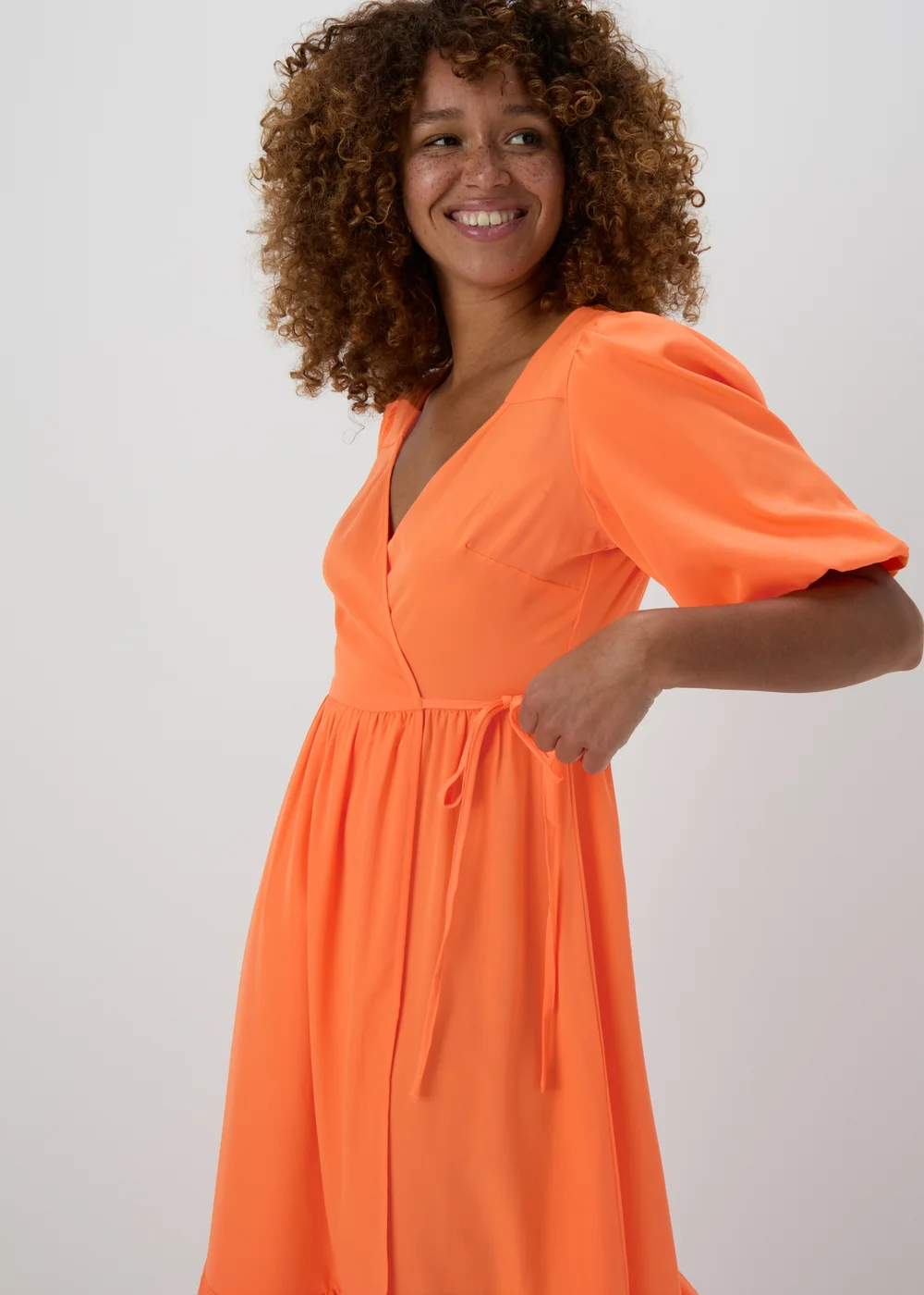 Orange Wrap Smock Midi Dress - 8 Image 3
