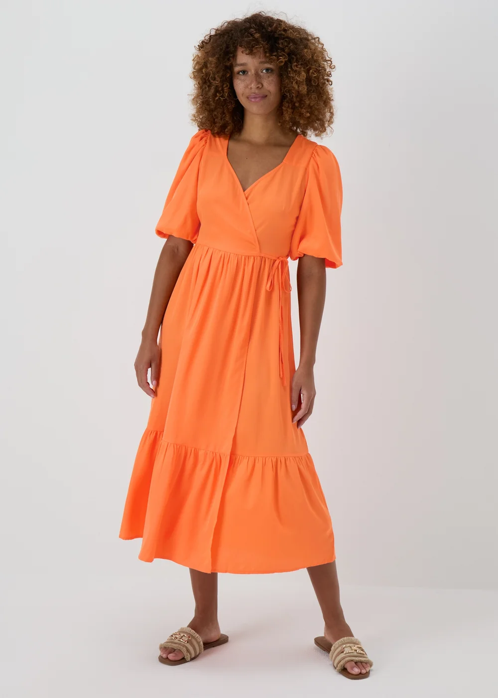 Orange Wrap Smock Midi Dress - 8 Image 4