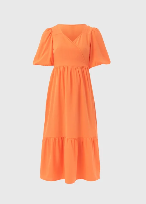 Orange Wrap Smock Midi Dress - 8 Image 5