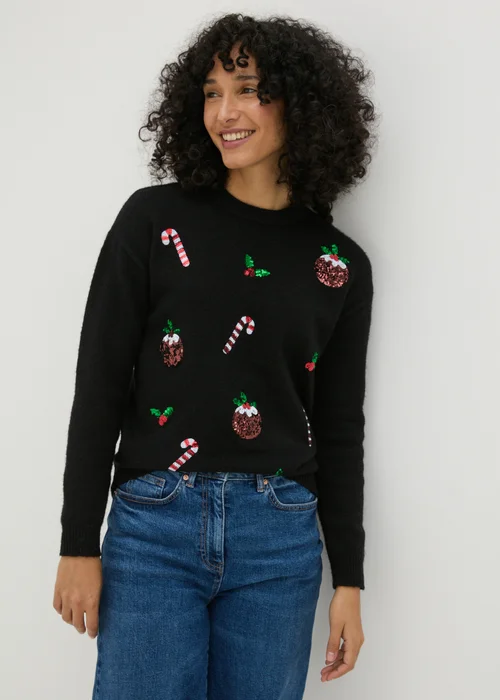 Black Sequin Christmas Jumper - Extra small Image 2