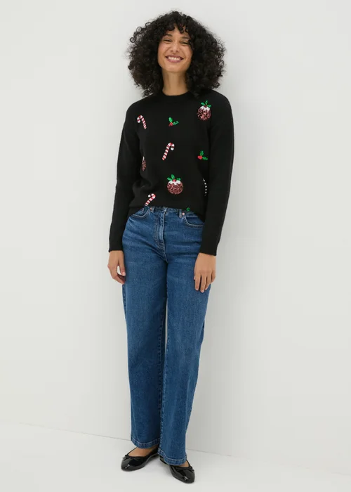 Black Sequin Christmas Jumper - Extra small Image 1