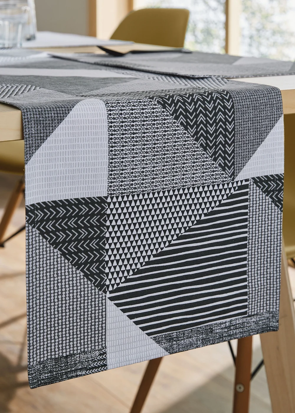 Catherine Lansfield Grey Larsson Geo Cotton Dining Table Runner (32x220 cm) - Large Image 2