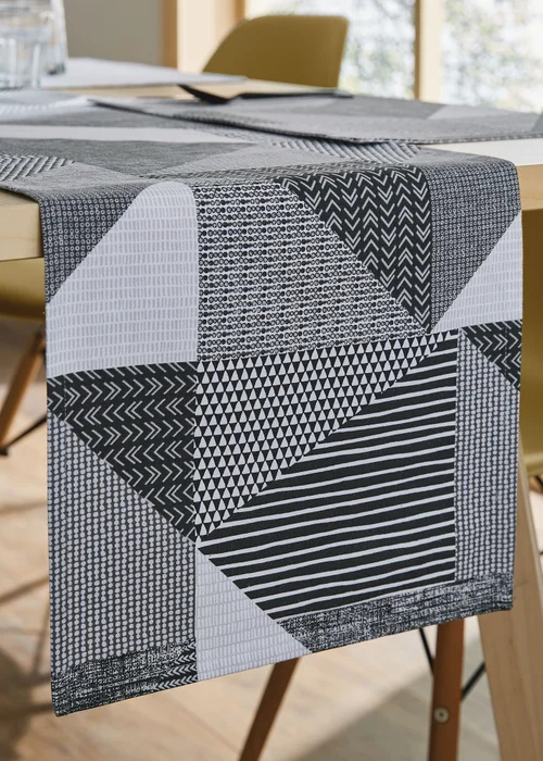 Catherine Lansfield Grey Larsson Geo Cotton Dining Table Runner (32x220 cm) - Large Image 2