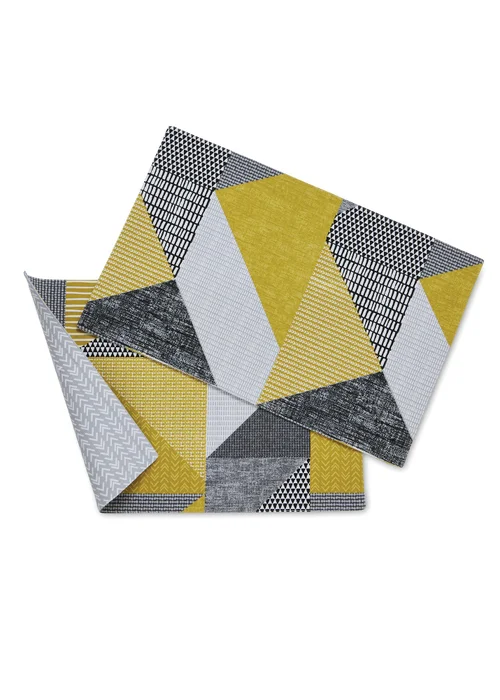 Catherine Lansfield Ochre Larsson Geo Cotton Dining Placemat Pair (30x46 cm) - One Size Image 1