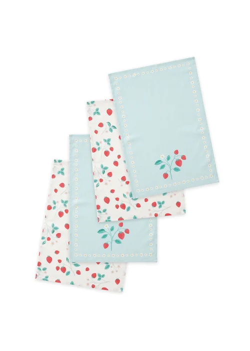 Catherine Lansfield Cream Strawberry Garden Cotton Towel Pack of 4 (50x70 cm) - One Size Image 1
