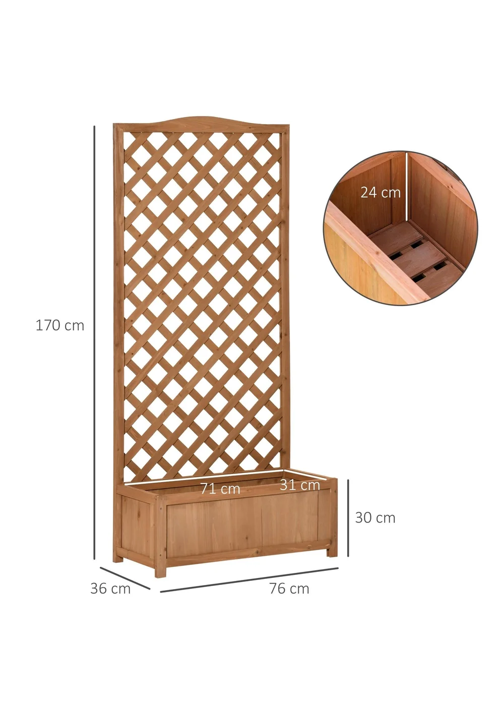 Outsunny Brown Garden Wooden Planter Box (76x36x170cm) - One Size Image 3