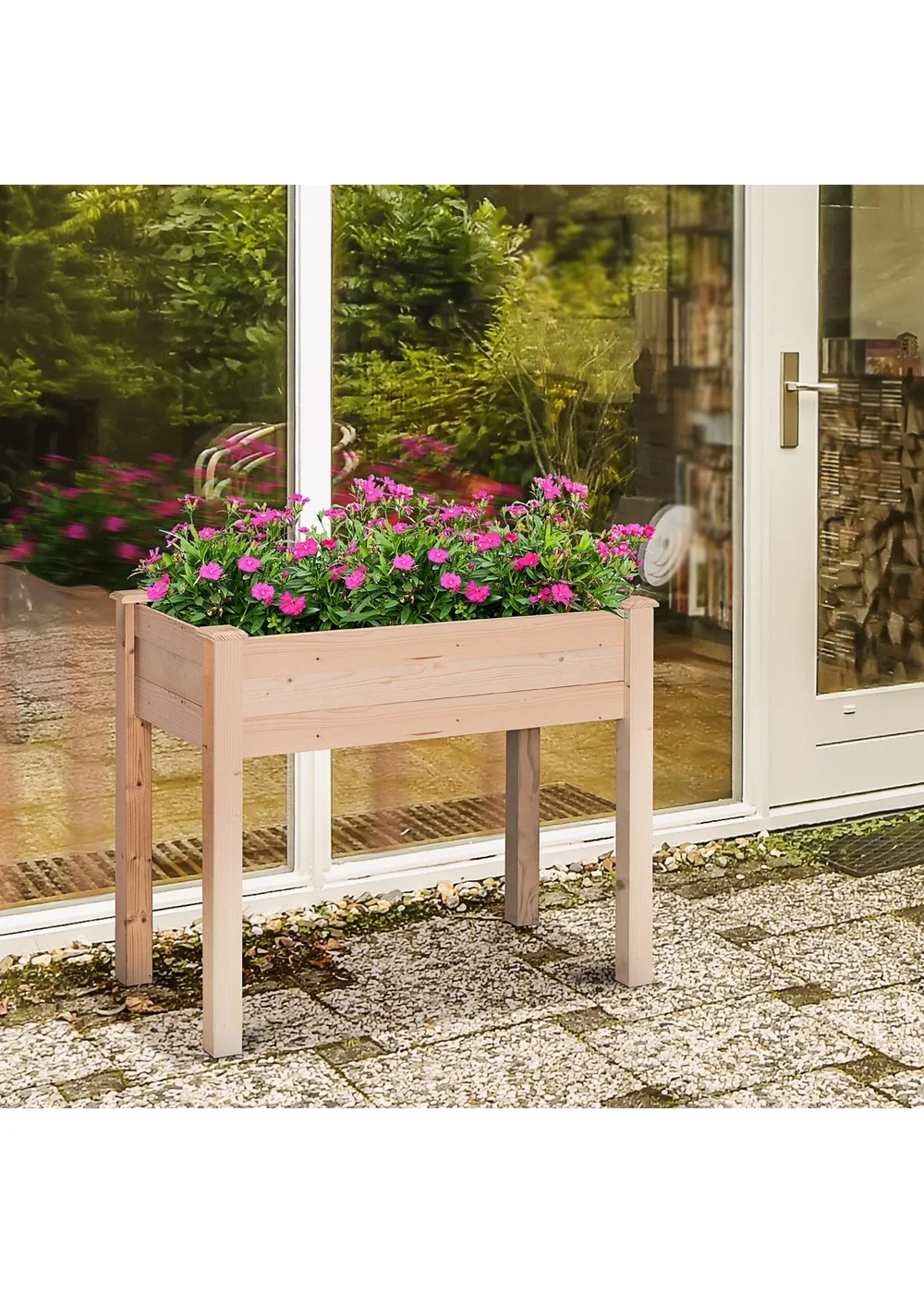 Outsunny Garden Wooden Planter Flower Raised Bed Herb Grow Box Container - One Size Image 1