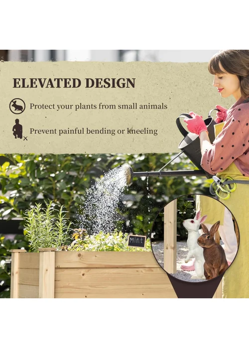 Outsunny Garden Wooden Planter Flower Raised Bed Herb Grow Box Container - One Size Image 5