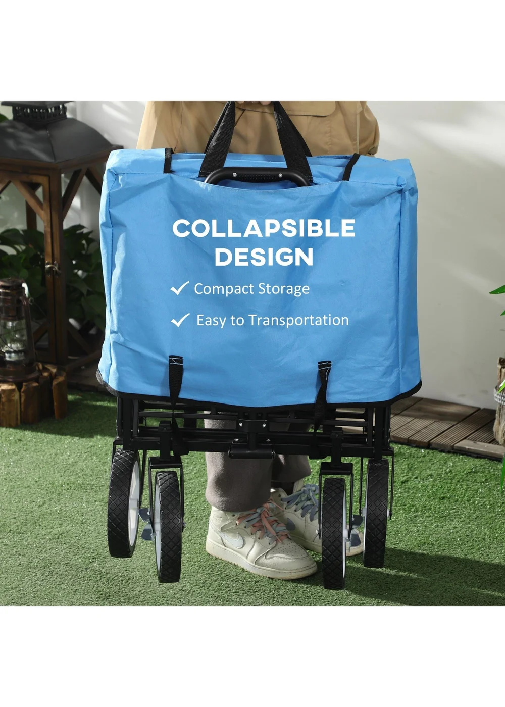 Outsunny Blue Folding Outdoor Storage Trolley Cart (90L) - One Size Image 4