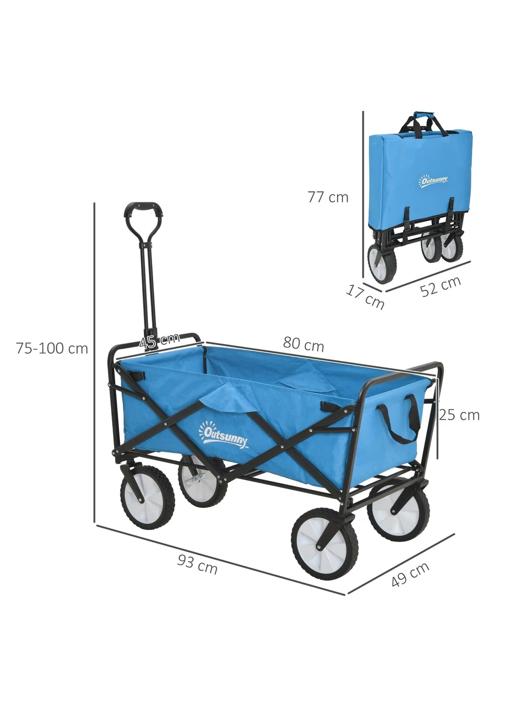Outsunny Blue Folding Outdoor Storage Trolley Cart (90L) - One Size Image 3
