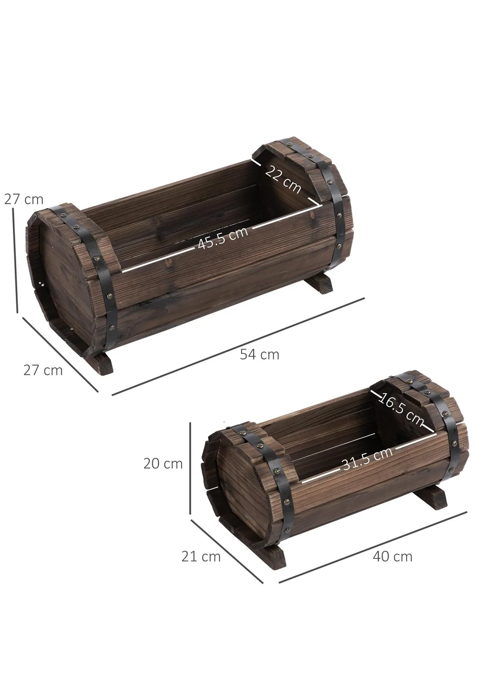 Outsunny Brown Wooden Flower Plant Pot 2PCs (56L) - One Size Image 3