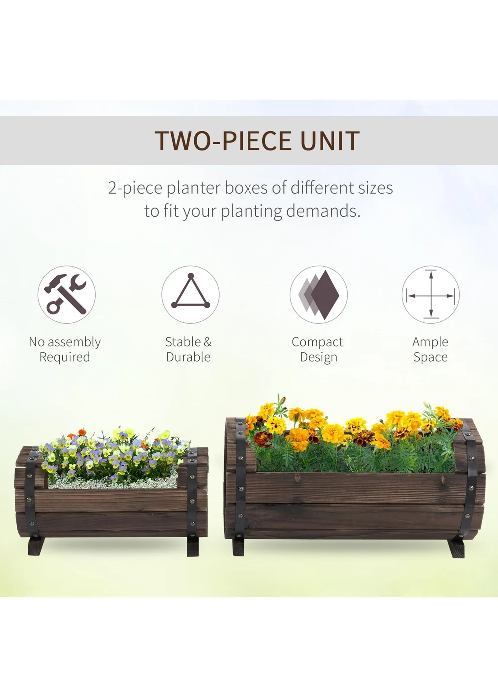 Outsunny Brown Wooden Flower Plant Pot 2PCs (56L) - One Size Image 4