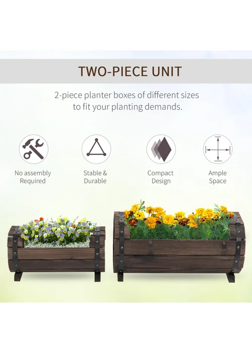 Outsunny Brown Wooden Flower Plant Pot 2PCs (56L) - One Size Image 4
