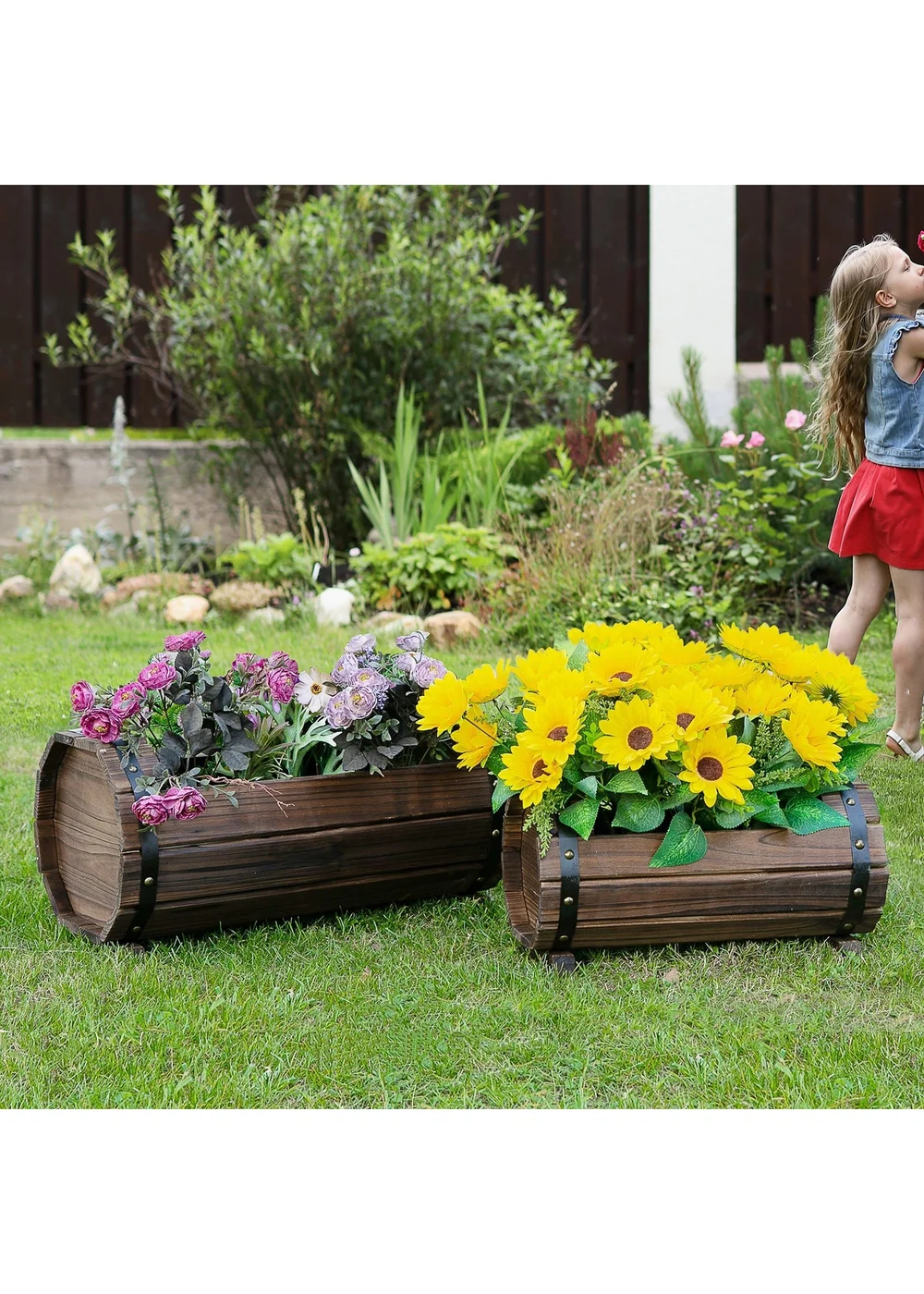 Outsunny Brown Wooden Flower Plant Pot 2PCs (56L) - One Size Image 1