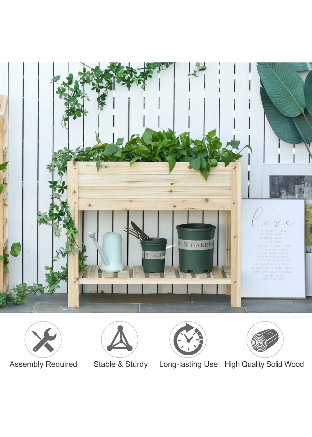 Outsunny Wooden Raised Garden Bed Plant Stand Box with Clapboard 100 x 40 x 84cm - One Size Image 4
