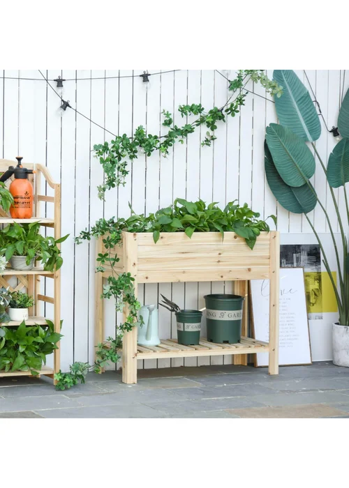 Outsunny Wooden Raised Garden Bed Plant Stand Box with Clapboard 100 x 40 x 84cm - One Size Image 1