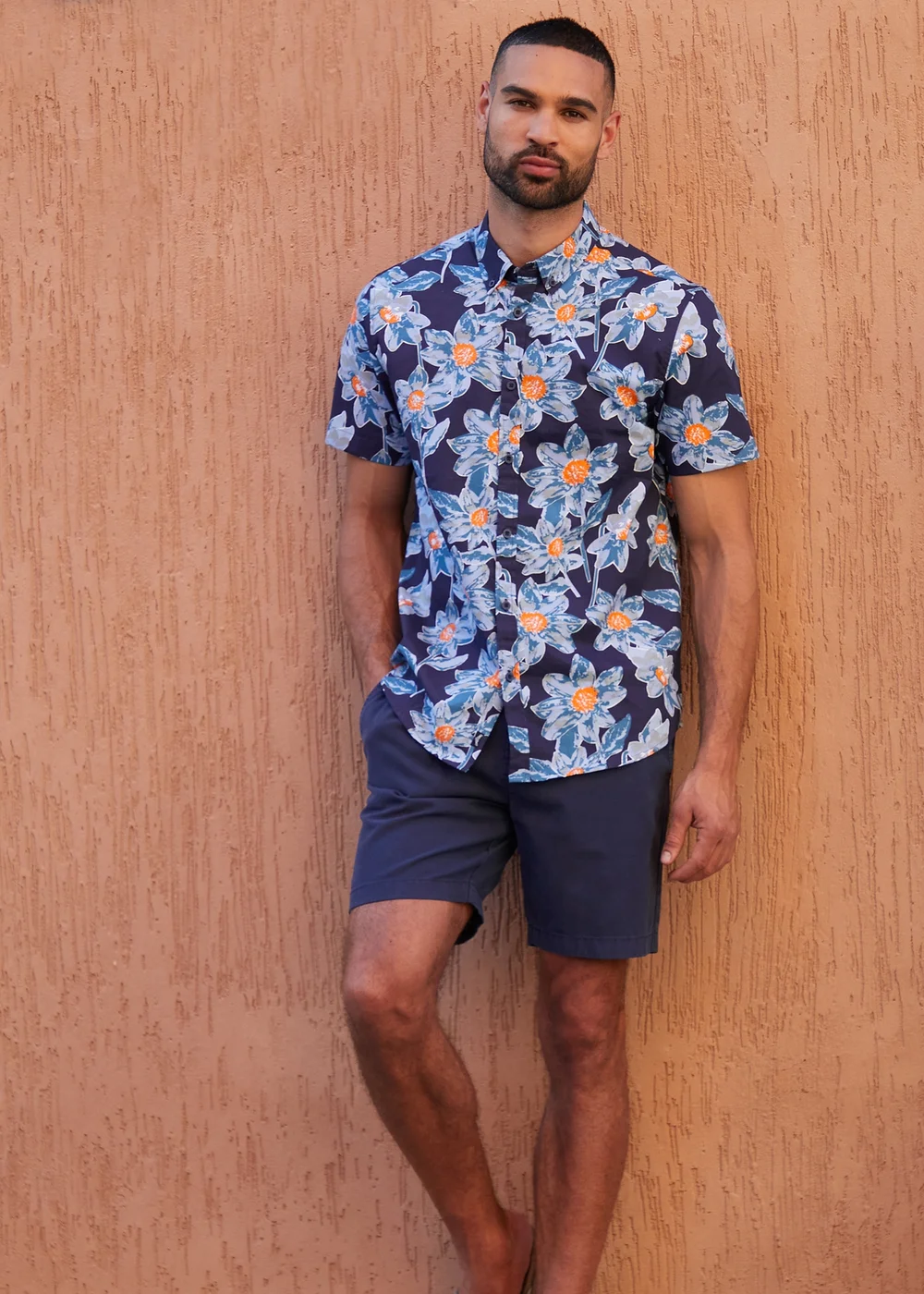 Threadbare Navy Cotton Tropical Print Short Sleeve Shirt - S Image 3