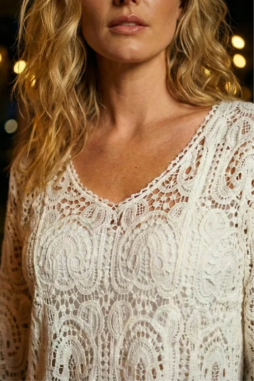 Roman White Cotton Crochet Tunic Top - 18 Image 4
