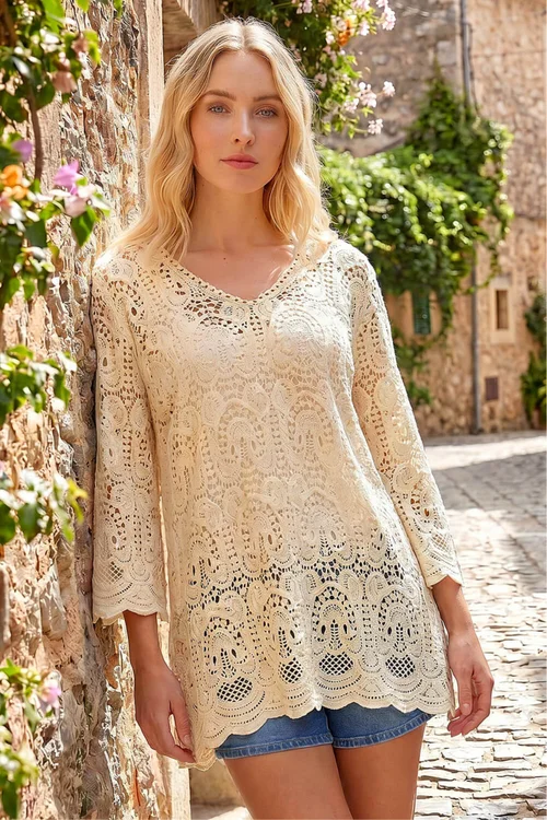 Roman Natural Cotton Crochet Tunic Top - 18 Image 1