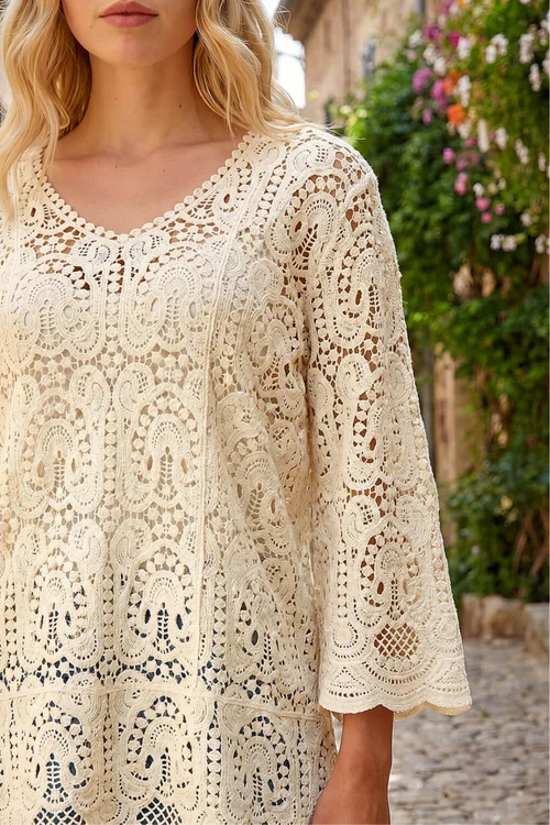 Roman Natural Cotton Crochet Tunic Top - 18 Image 4