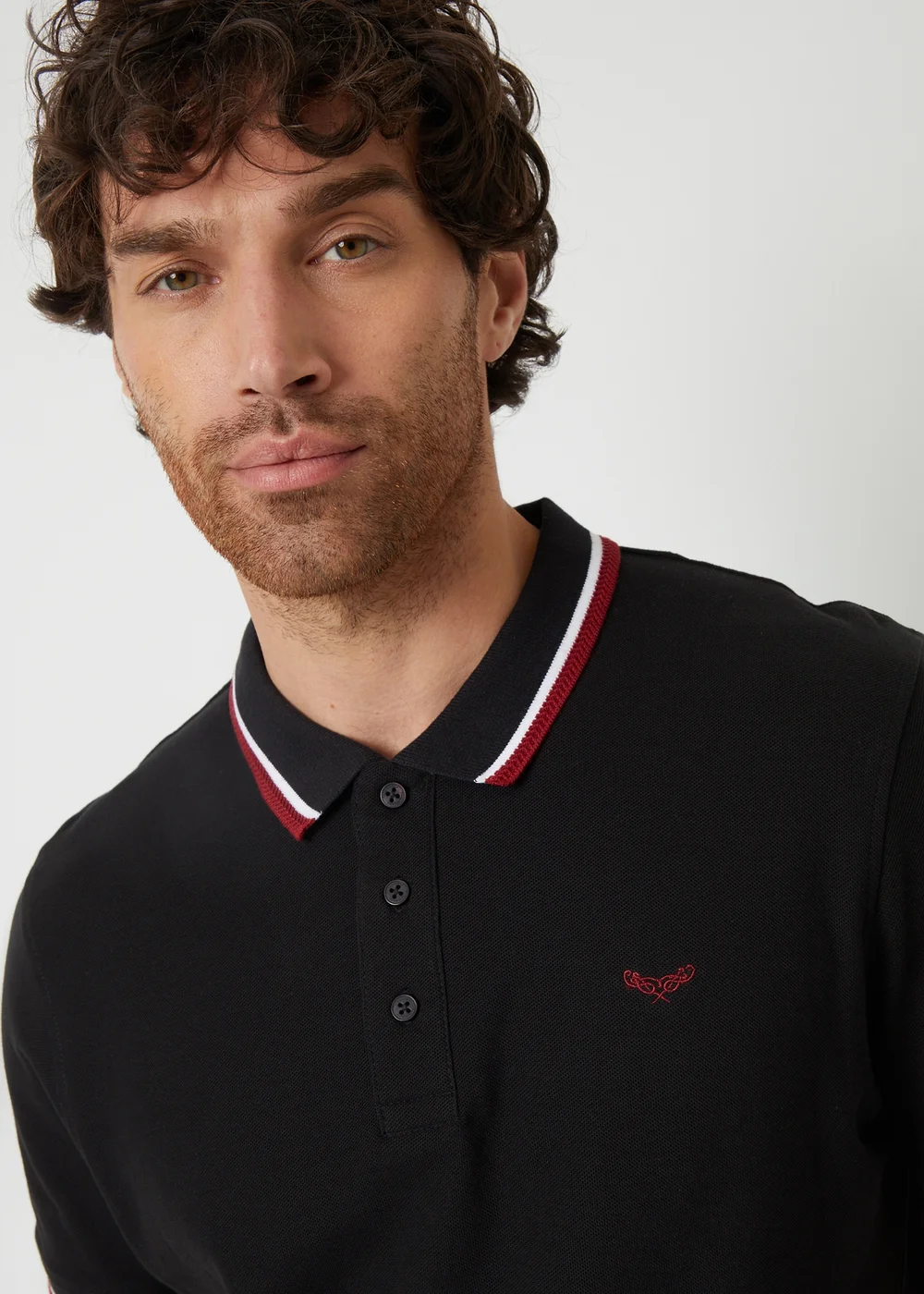 Threadbare Black Herringbone Tipping Cotton Pique Polo Shirt - M Image 3