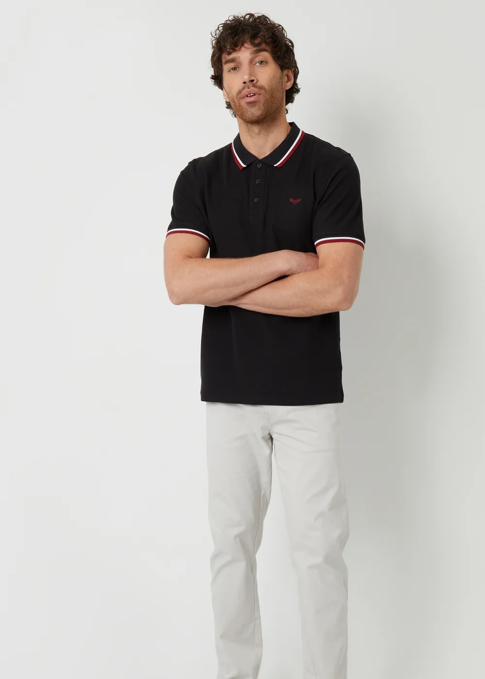 Threadbare Black Herringbone Tipping Cotton Pique Polo Shirt - M Image 4