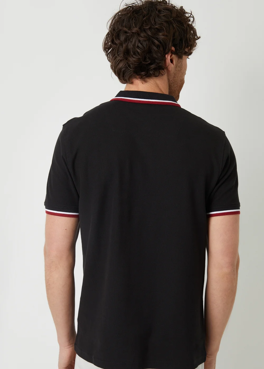 Threadbare Black Herringbone Tipping Cotton Pique Polo Shirt - M Image 2