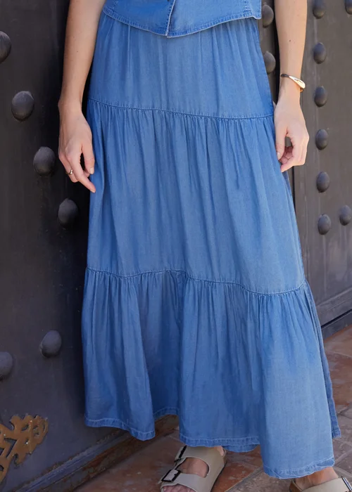 Threadbare Light Blue Seed Tiered Chambray Midi Skirt - Size 8 Image 3