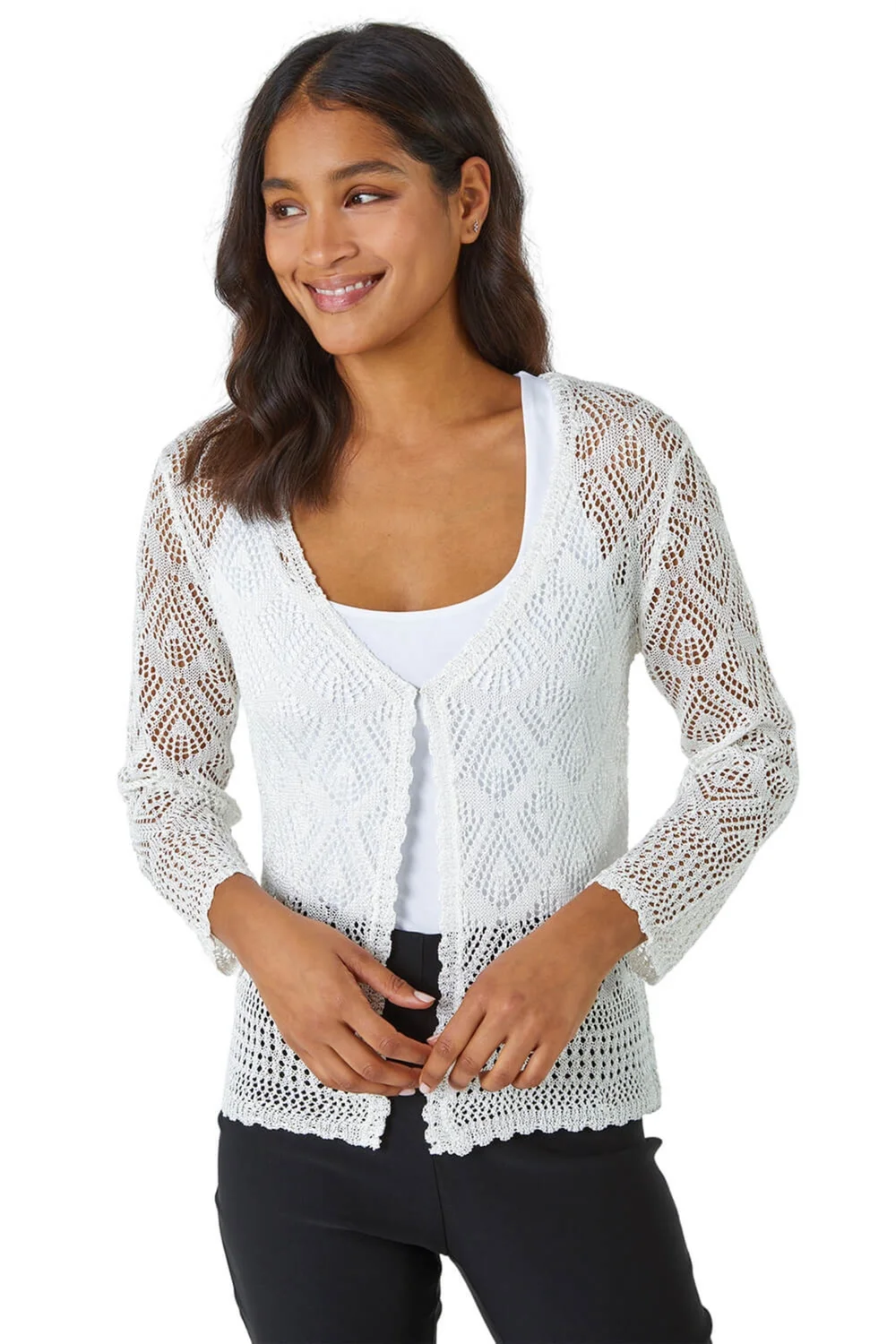 Roman Ivory Knitted Crochet Shimmer Shrug - 6 Image 1