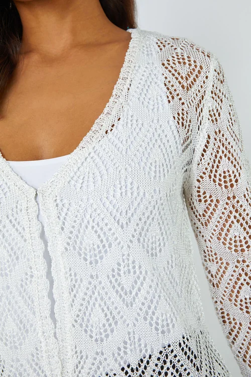 Roman Ivory Knitted Crochet Shimmer Shrug - 6 Image 2
