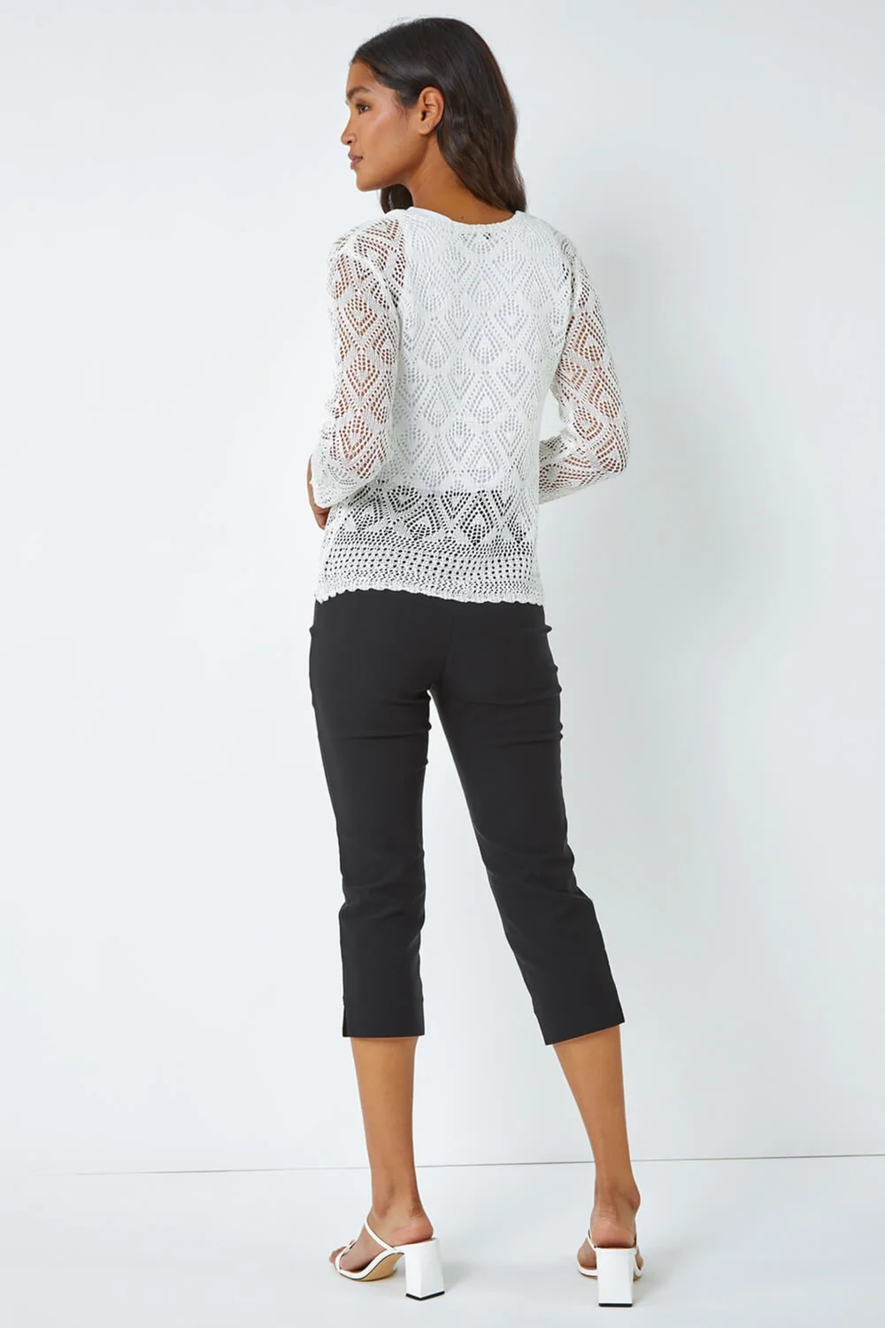 Roman Ivory Knitted Crochet Shimmer Shrug - 6 Image 3