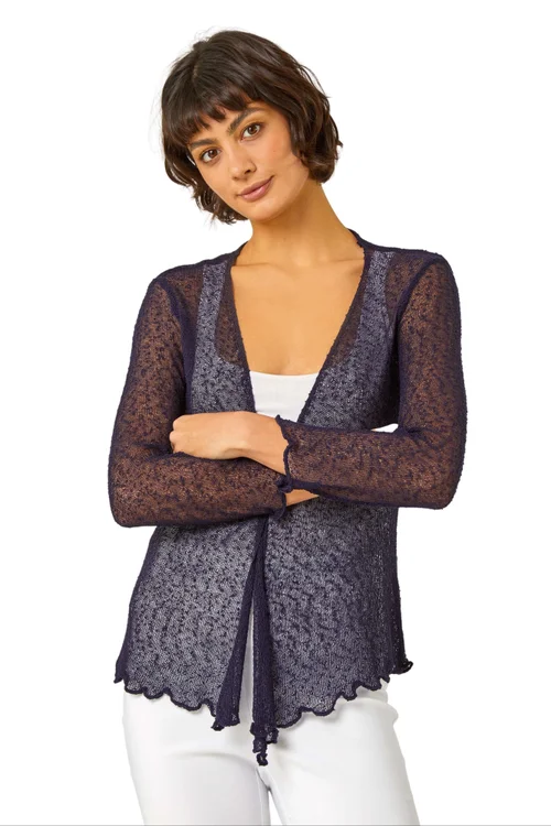 Roman Navy Textured Pointelle Detail Shrug - 6 Image 1