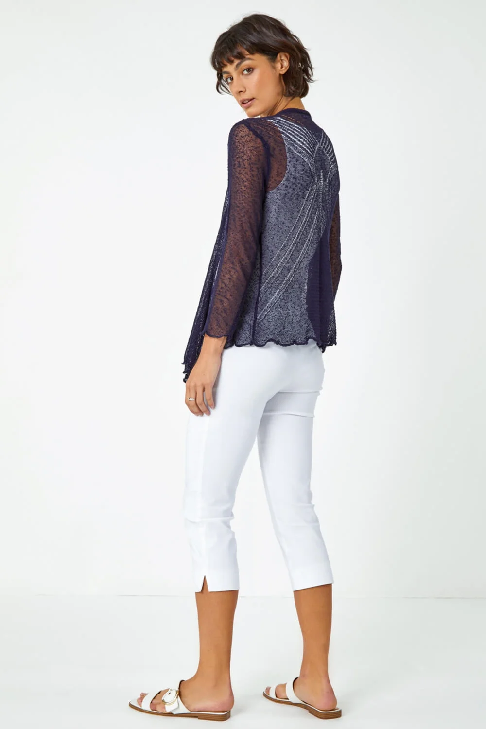 Roman Navy Textured Pointelle Detail Shrug - 6 Image 3