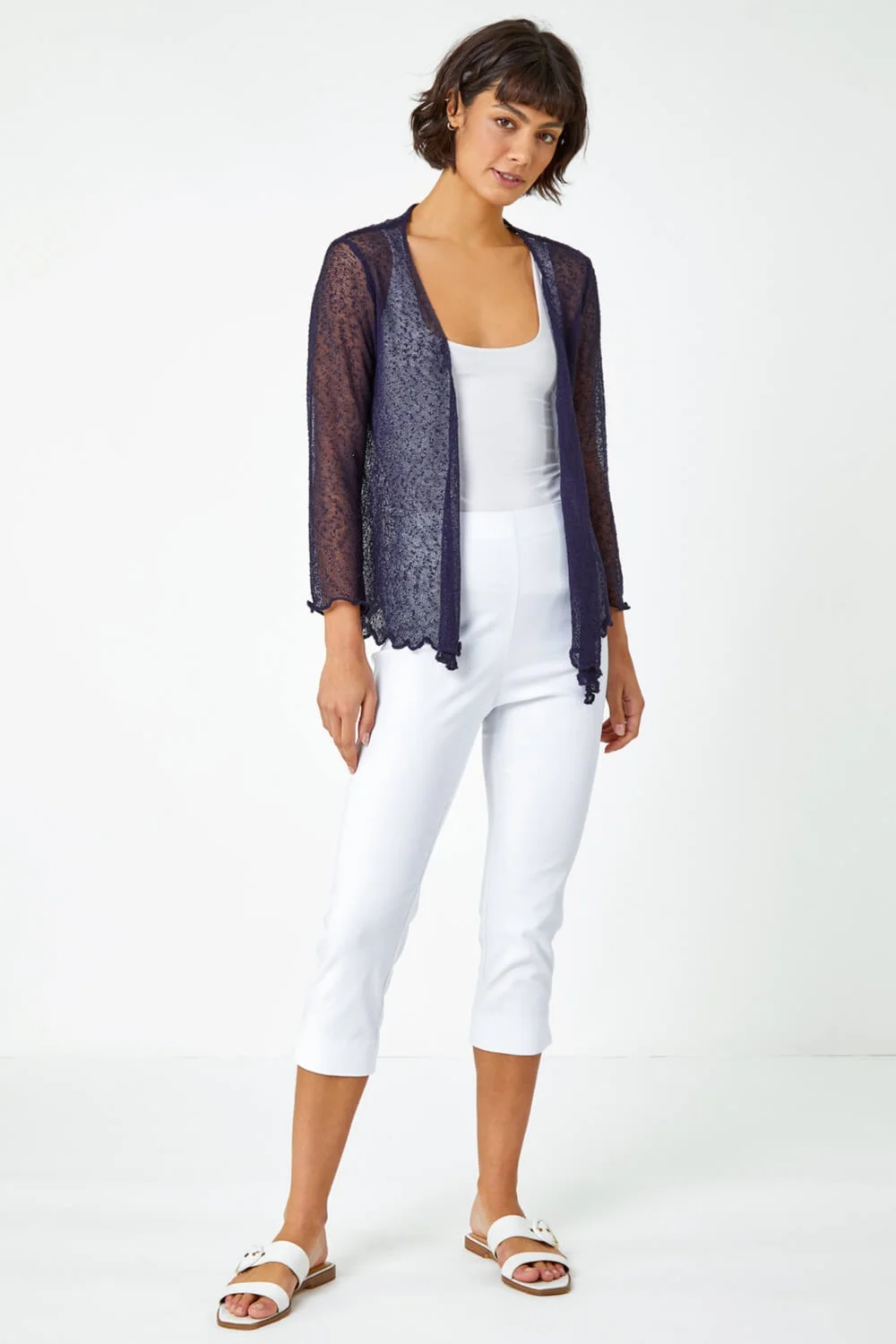 Roman Navy Textured Pointelle Detail Shrug - 6 Image 2