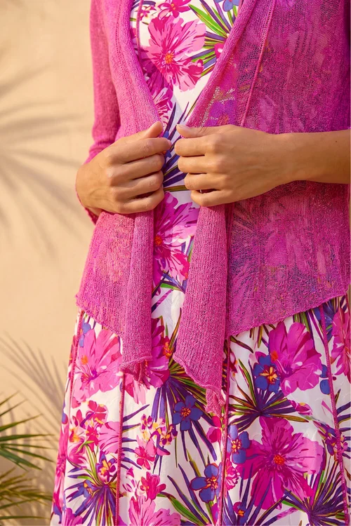 Roman Fuchsia Textured Pointelle Detail Shrug - 16 Image 4