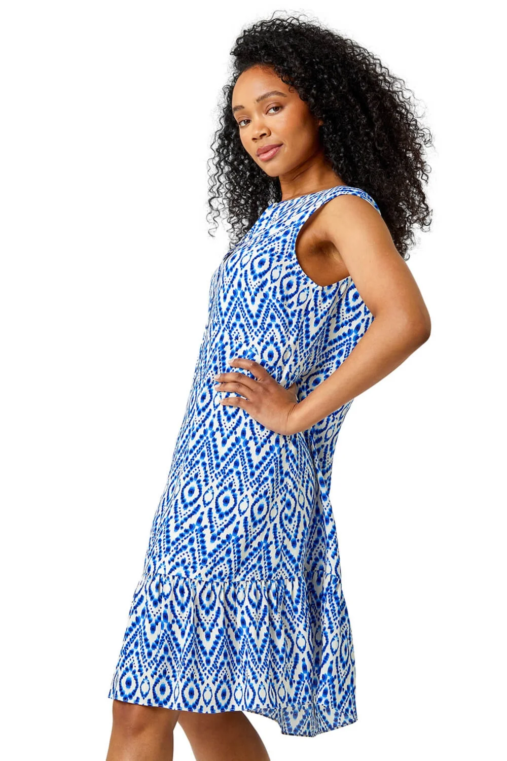 Roman Petite Blue Petite Aztec Print Frill Hem Shift Dress - 6 Image 1