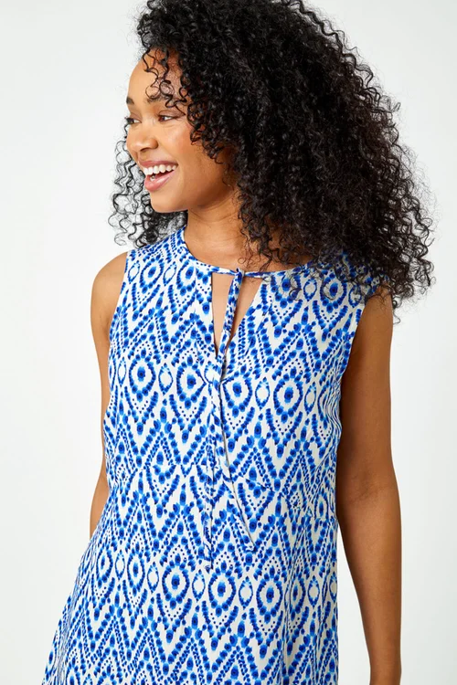 Roman Petite Blue Petite Aztec Print Frill Hem Shift Dress - 6 Image 4