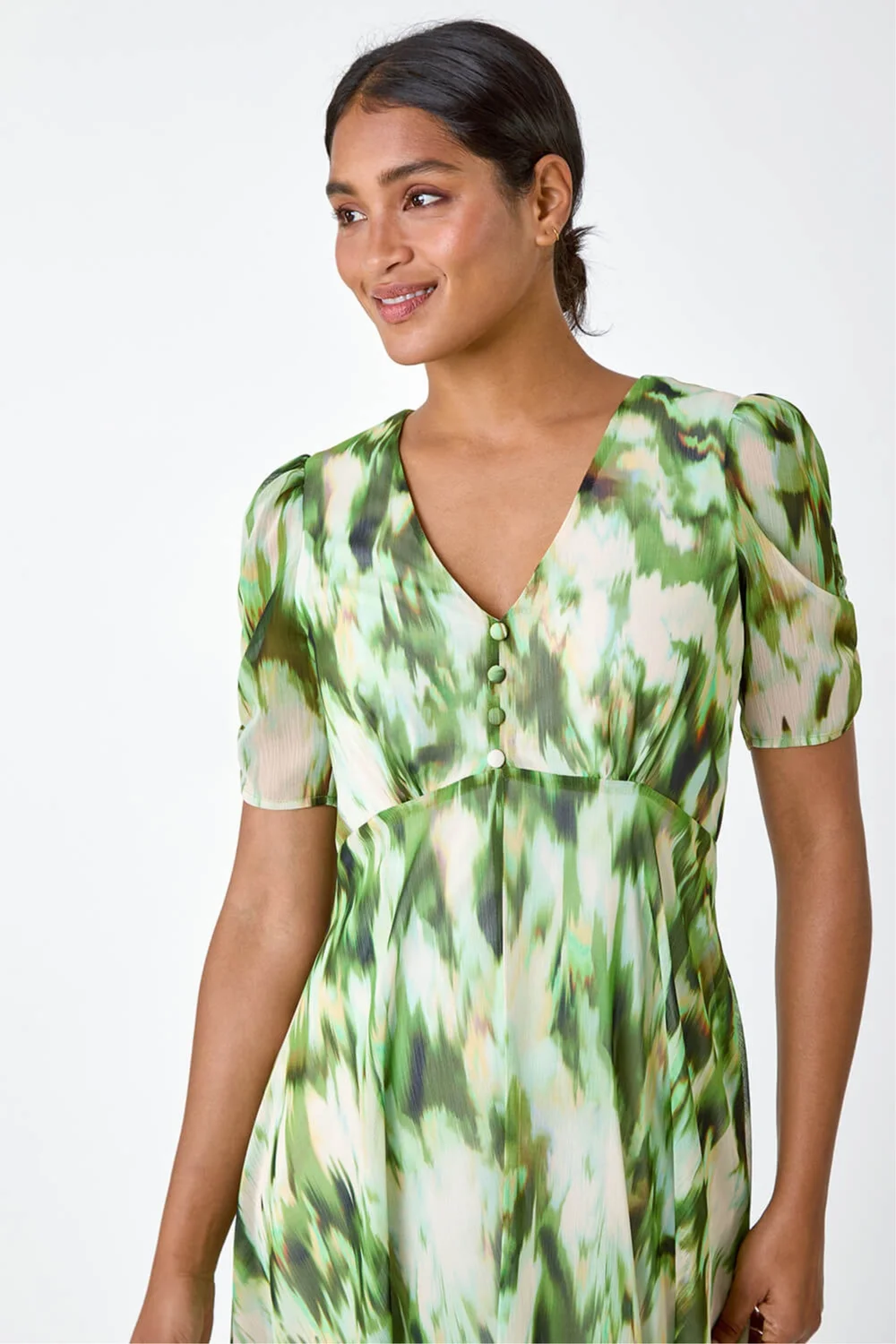 Roman Green Abstract Chiffon Hanky Hem Asymmetric Dress - 10 Image 4