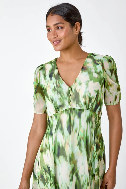 Roman Green Abstract Chiffon Hanky Hem Asymmetric Dress - 10 Image 4