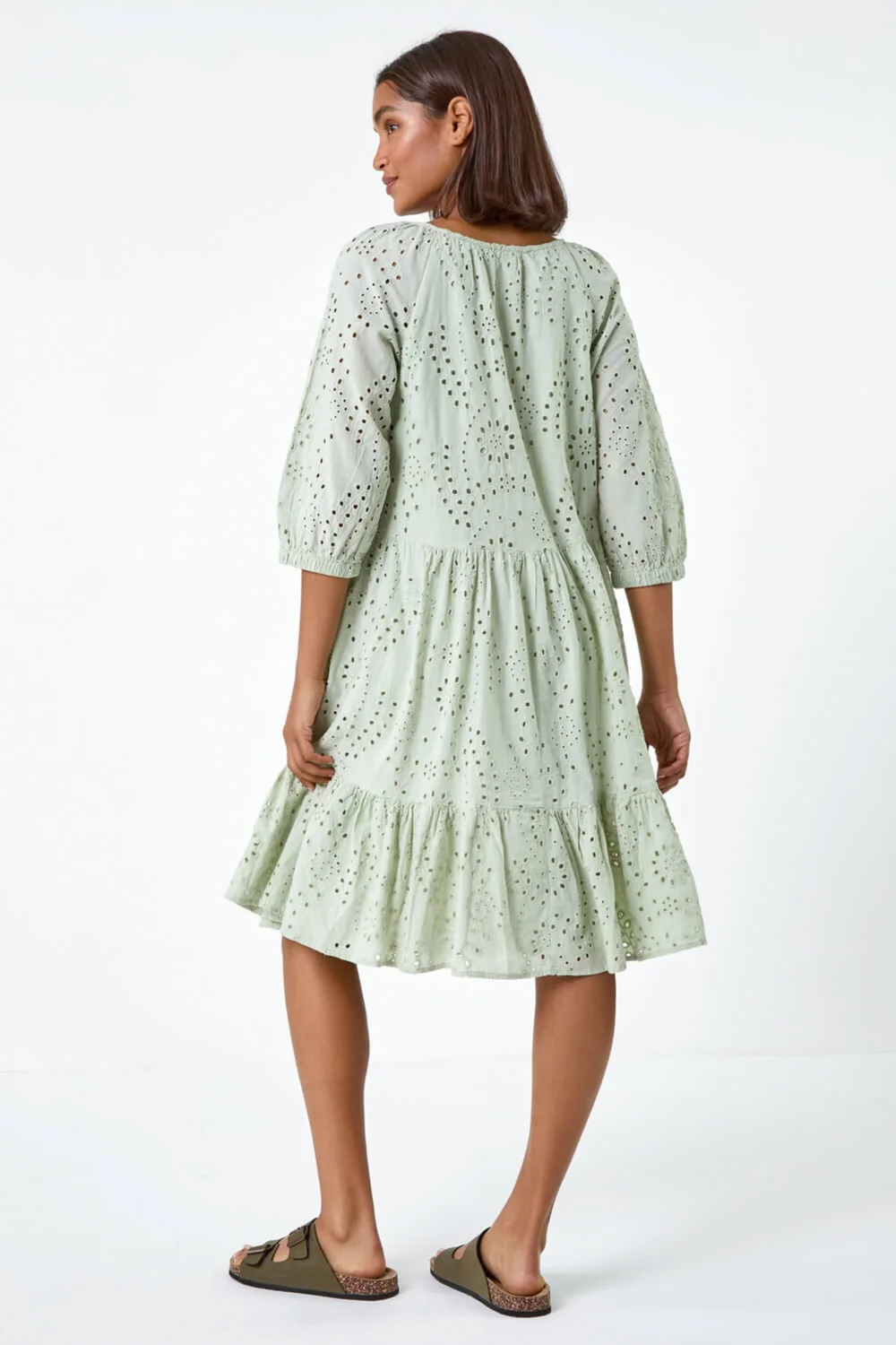 Roman Sage Cotton Broderie Tiered Smock Dress - 24 Image 4