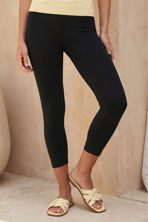 Roman Black Elastic Waist Stretch Cropped Leggings - 16 Image 1