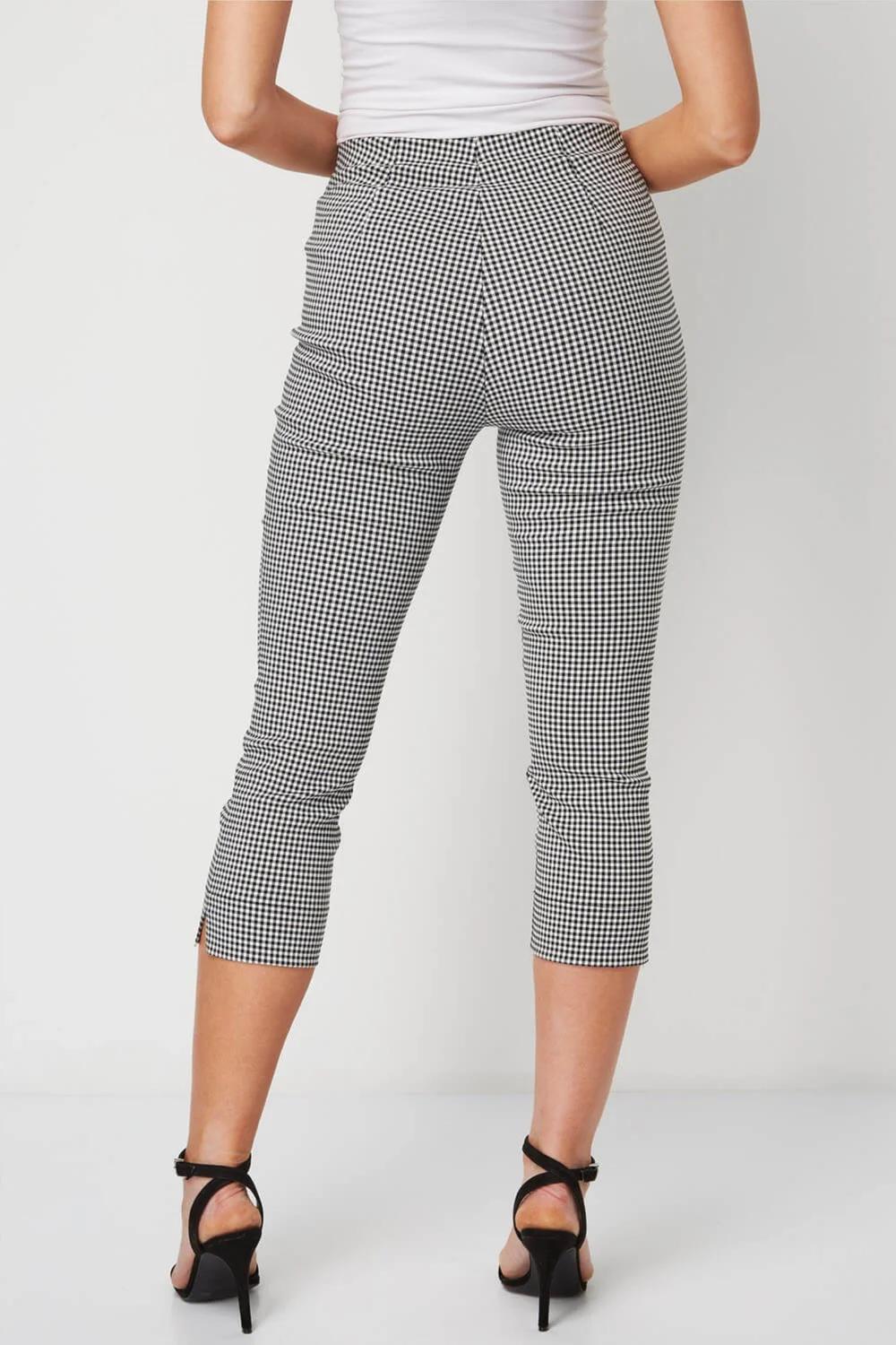 Roman Black Gingham Elastic Waist Stretch Cropped Trouser - 10 Image 4