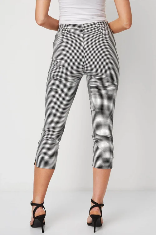 Roman Black Gingham Elastic Waist Stretch Cropped Trouser - 10 Image 4