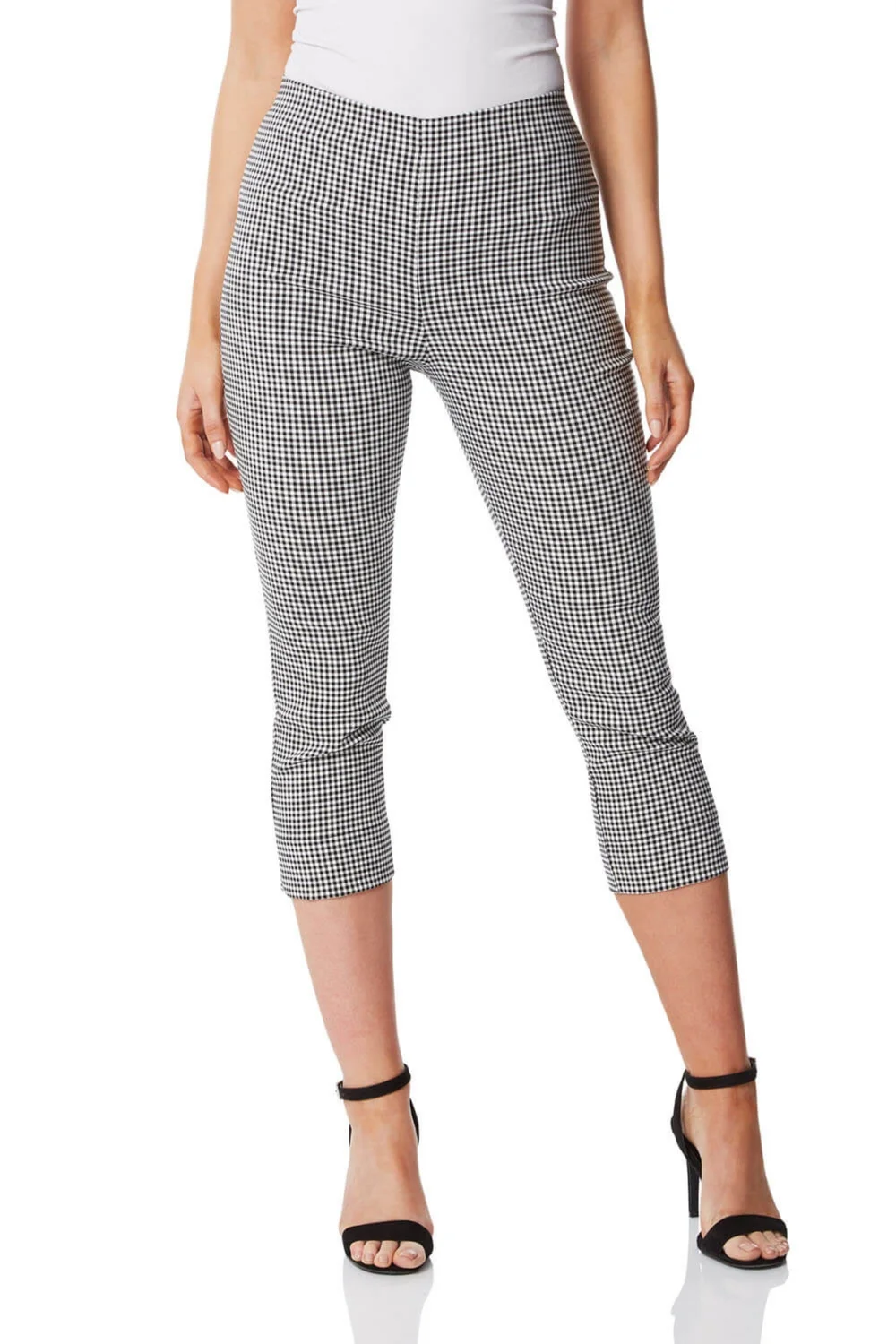 Roman Black Gingham Elastic Waist Stretch Cropped Trouser - 10 Image 1