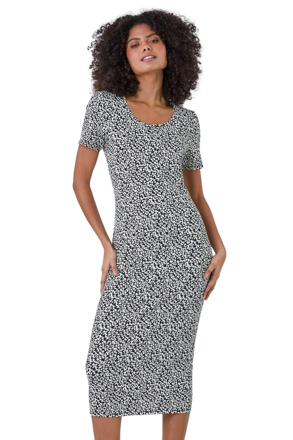 Roman Dusk Black Leopard Print Midi Stretch Dress - 8 Image 1