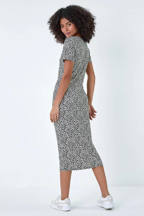 Roman Dusk Black Leopard Print Midi Stretch Dress - 8 Image 3